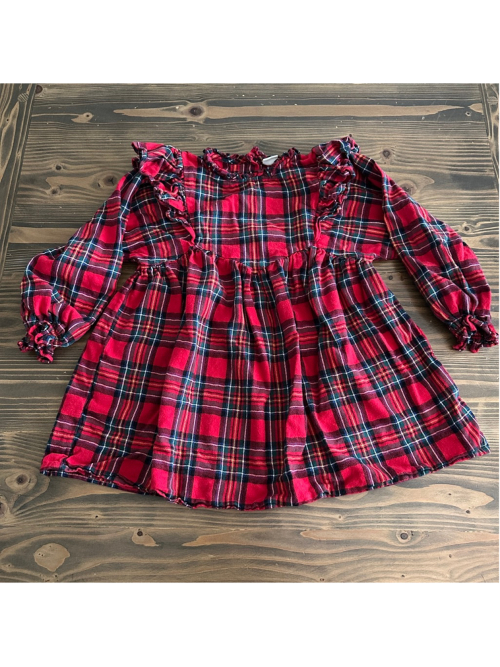 NEXT Plaid Dress Girls 6 Red Ruffle Long Sleeve Cotton Holiday